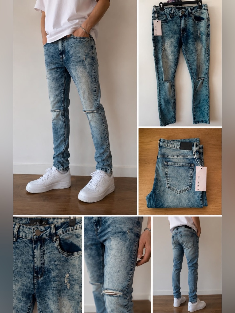 Men's Distressed Acid-Wash Jeans - Blue
